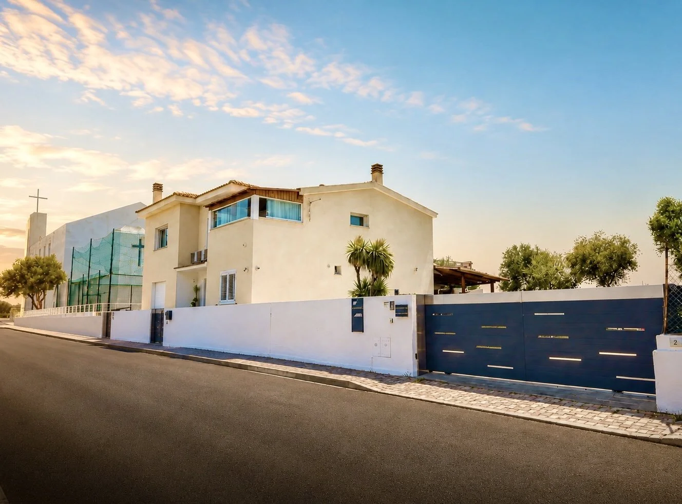 wonderful guest house in a silent road at sunrise