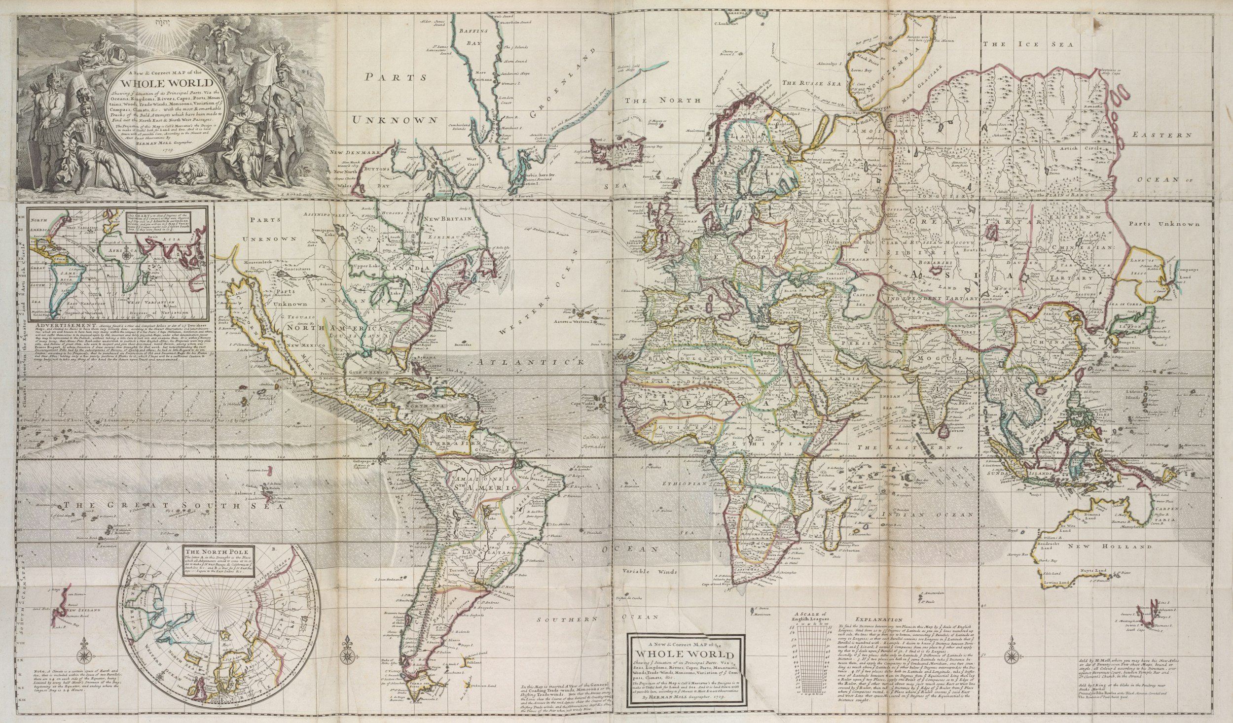 An old map of the entire world, showing continents, countries, and geographic features with decorative elements and inscriptions, from the perspective of 1794.