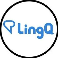 LingoQ logo with blue text and a speech bubble icon inside a black circle