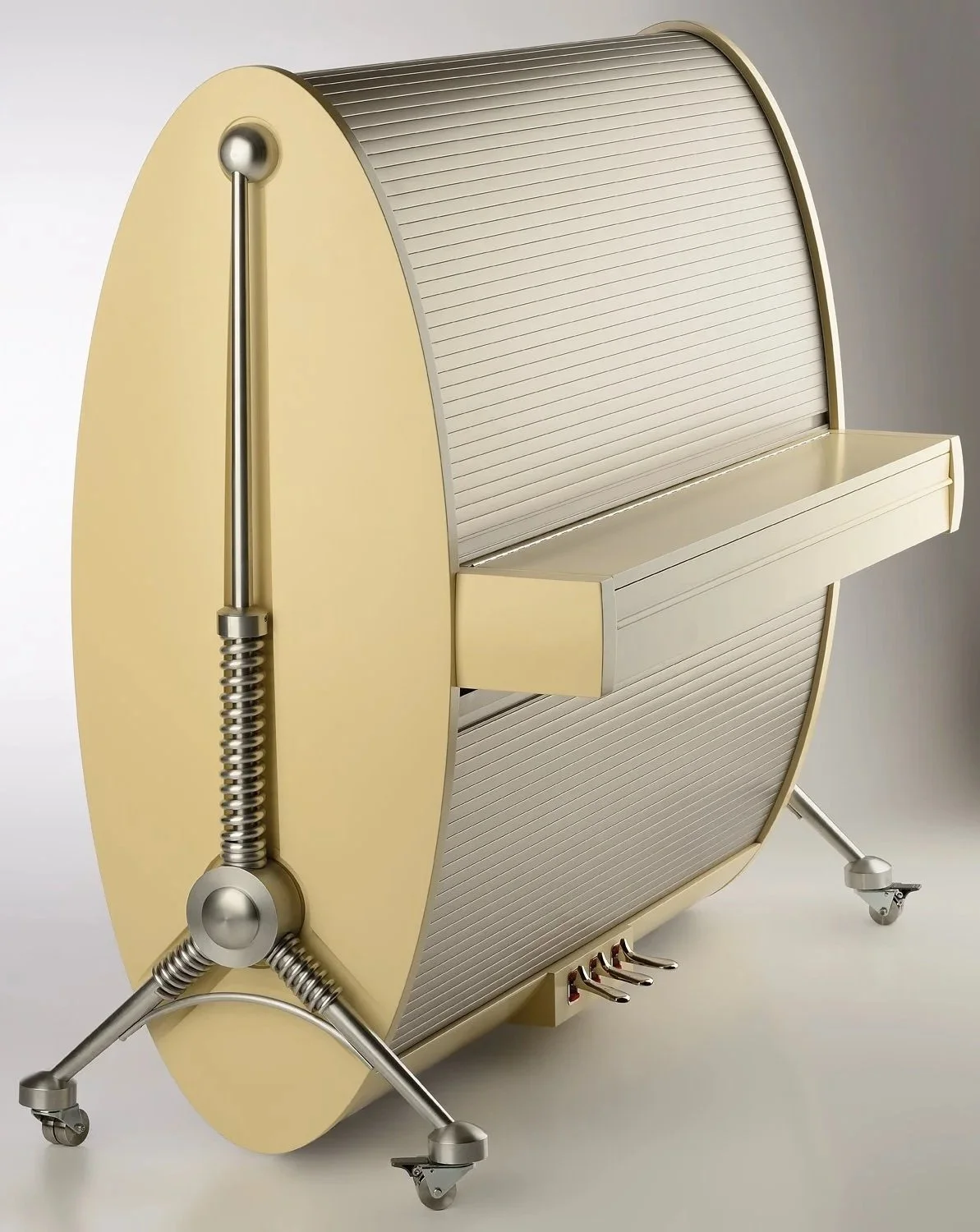 Upright piano with unique case design, callted the Petrof Magic Egg