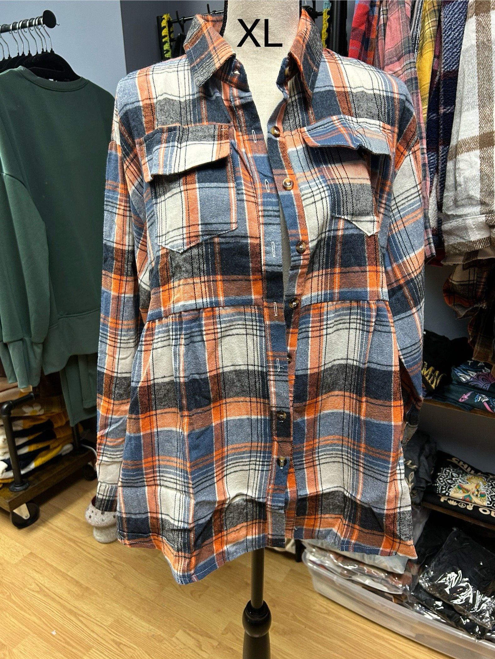 Orange and blue flannel