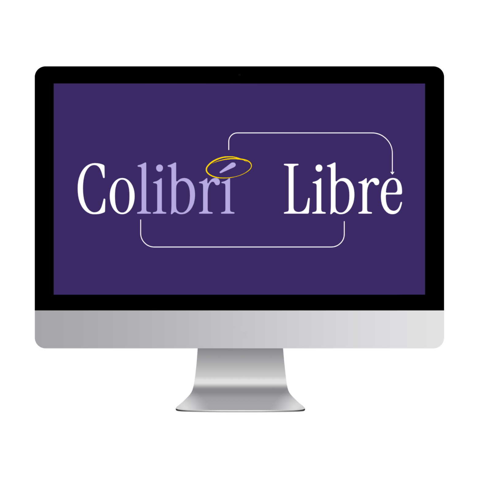 Computer screen displaying the words 'Colibri Libre' with arrows pointing from the accent over the 'i' in 'Colibri' to the letter 'i'.