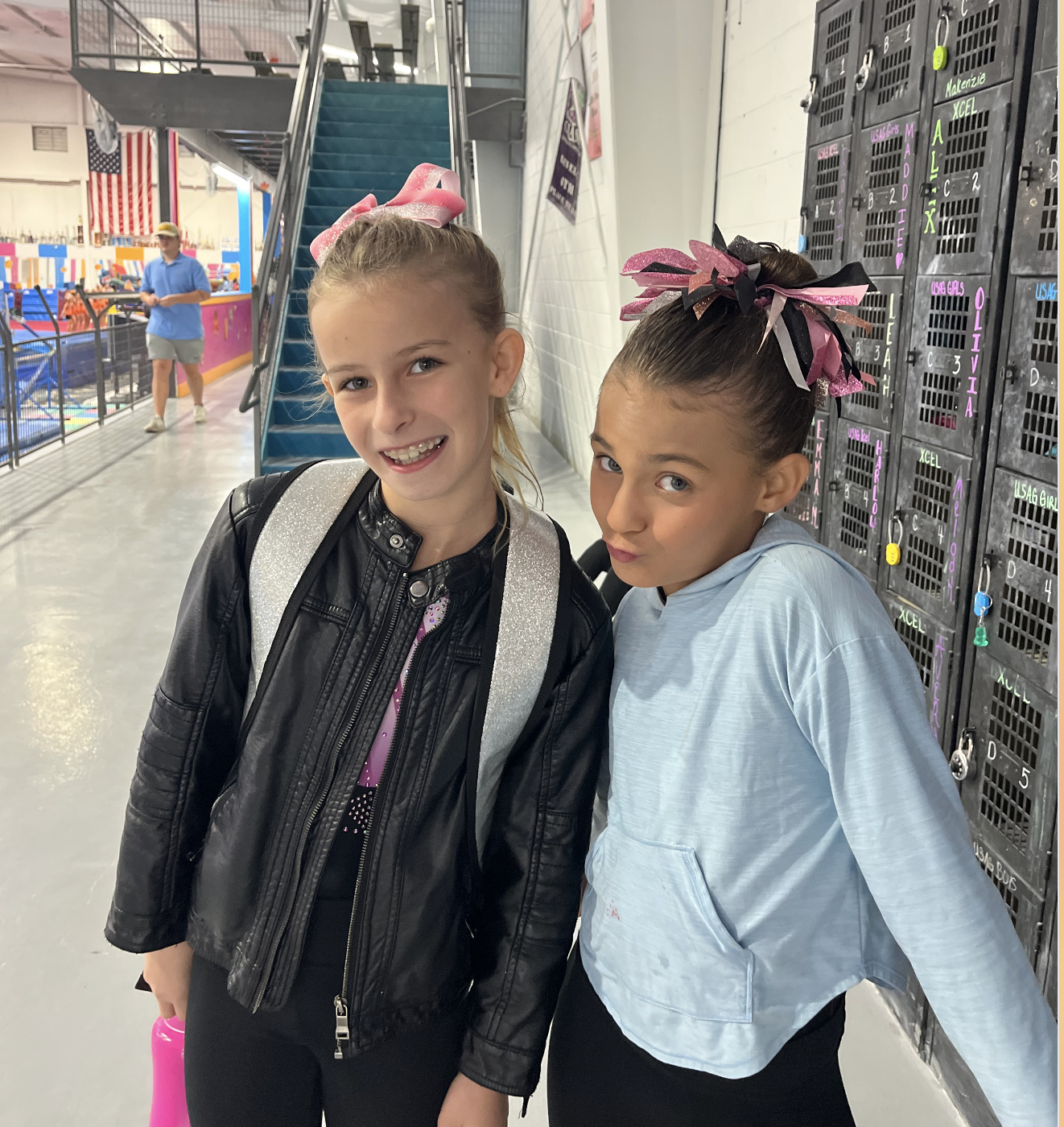 Samara and her best friend, Maddie, competing in Gold Team Excel Gymnastics