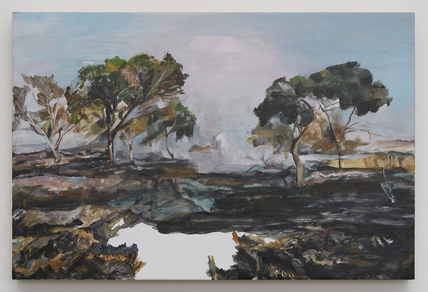  Smoky Land   Acrylic on plywood 12” x 18”, 2019 
