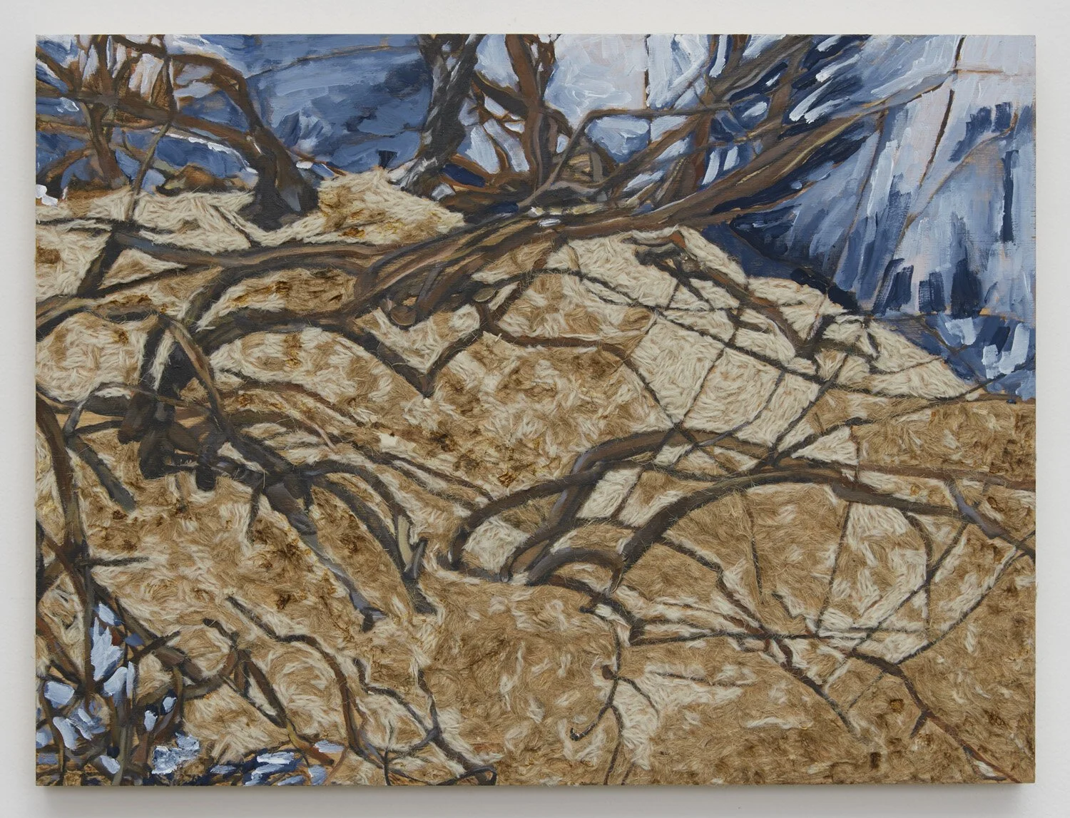  Kissofim Forest #1   Acrylic, burned wood and thread on plywood 12” x 16”, 2019 