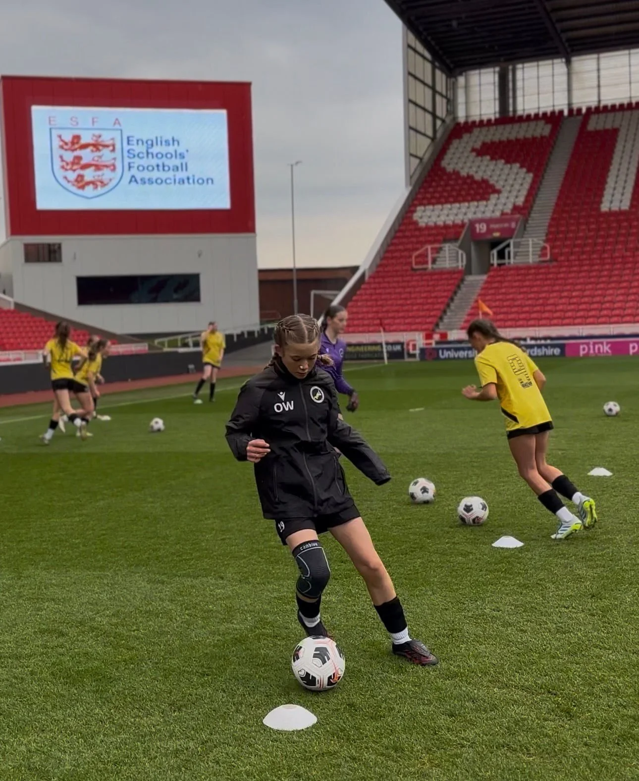 W.Cornwall U12 Girls at the ESFA National Finals in Stoke - training
