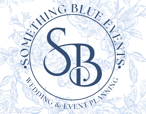 A circular logo with the text 'SOUTHERN BLUE LINEN' and 'WEDDING & EVENT PLANNING' surrounding the central initials 'SBL'. The background features a subtle floral pattern in light blue and white.