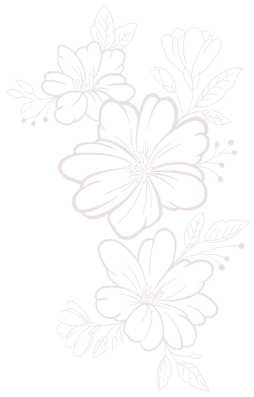 Outline drawing of multiple hibiscus flowers with leaves on a black background.