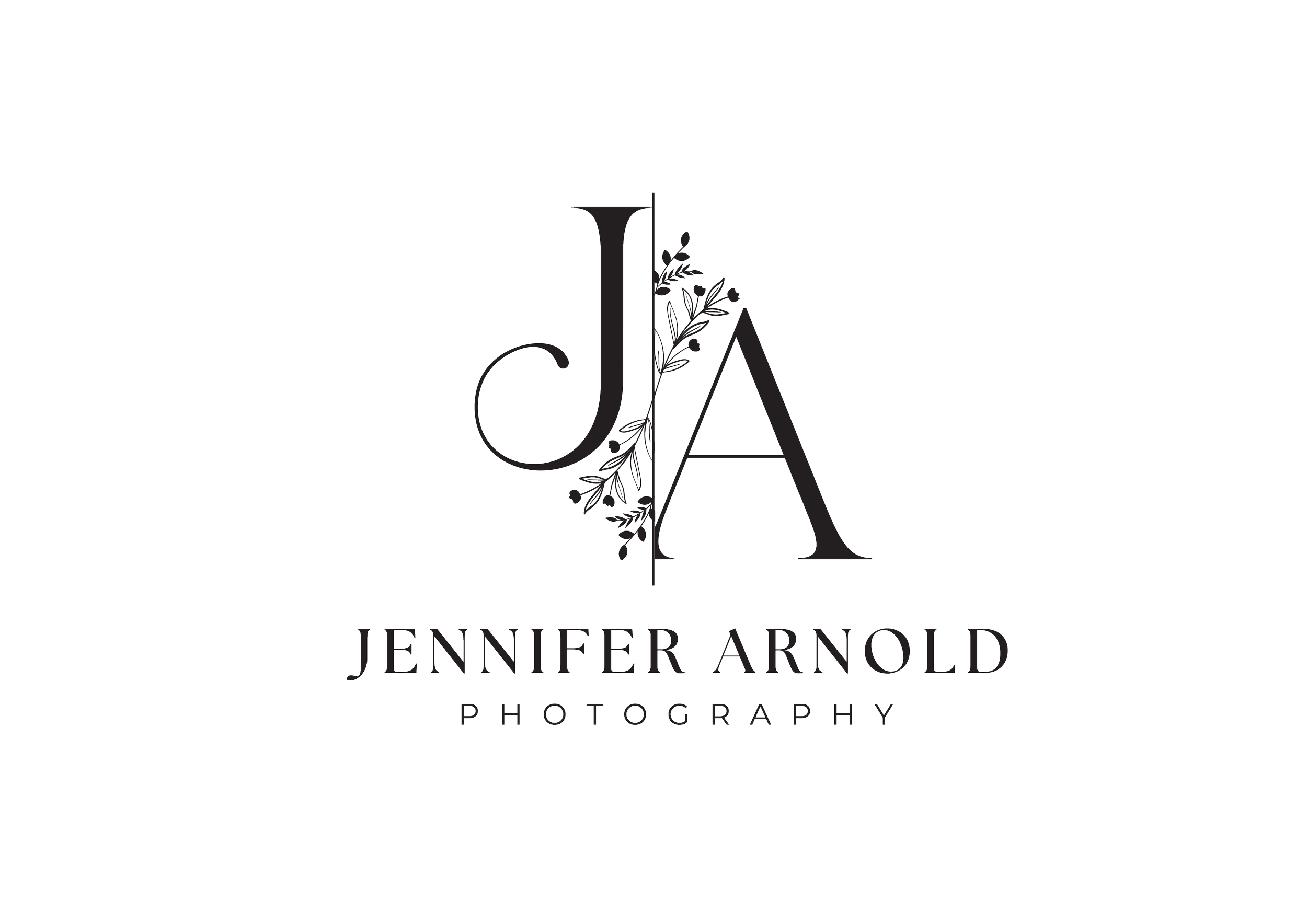 Logo for Jennifer Arnold Photography featuring initials J and A with floral accents