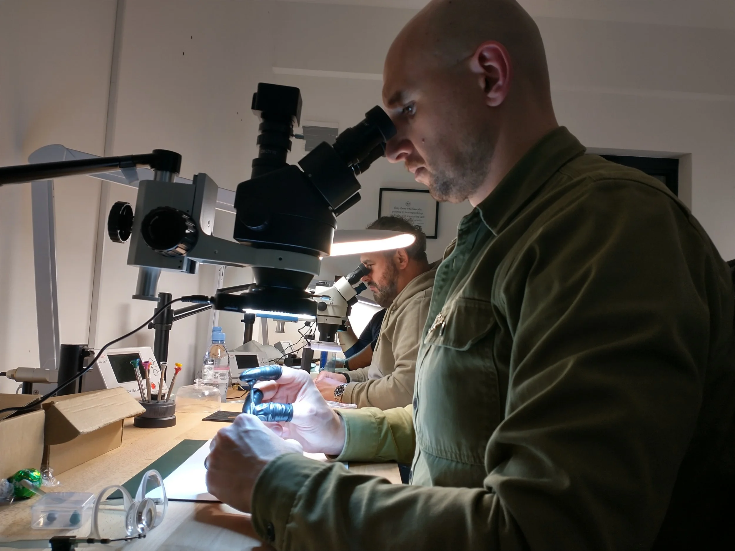 Secong year students using the stereo microscopes to be able to perform intricate work on their movements.jpg