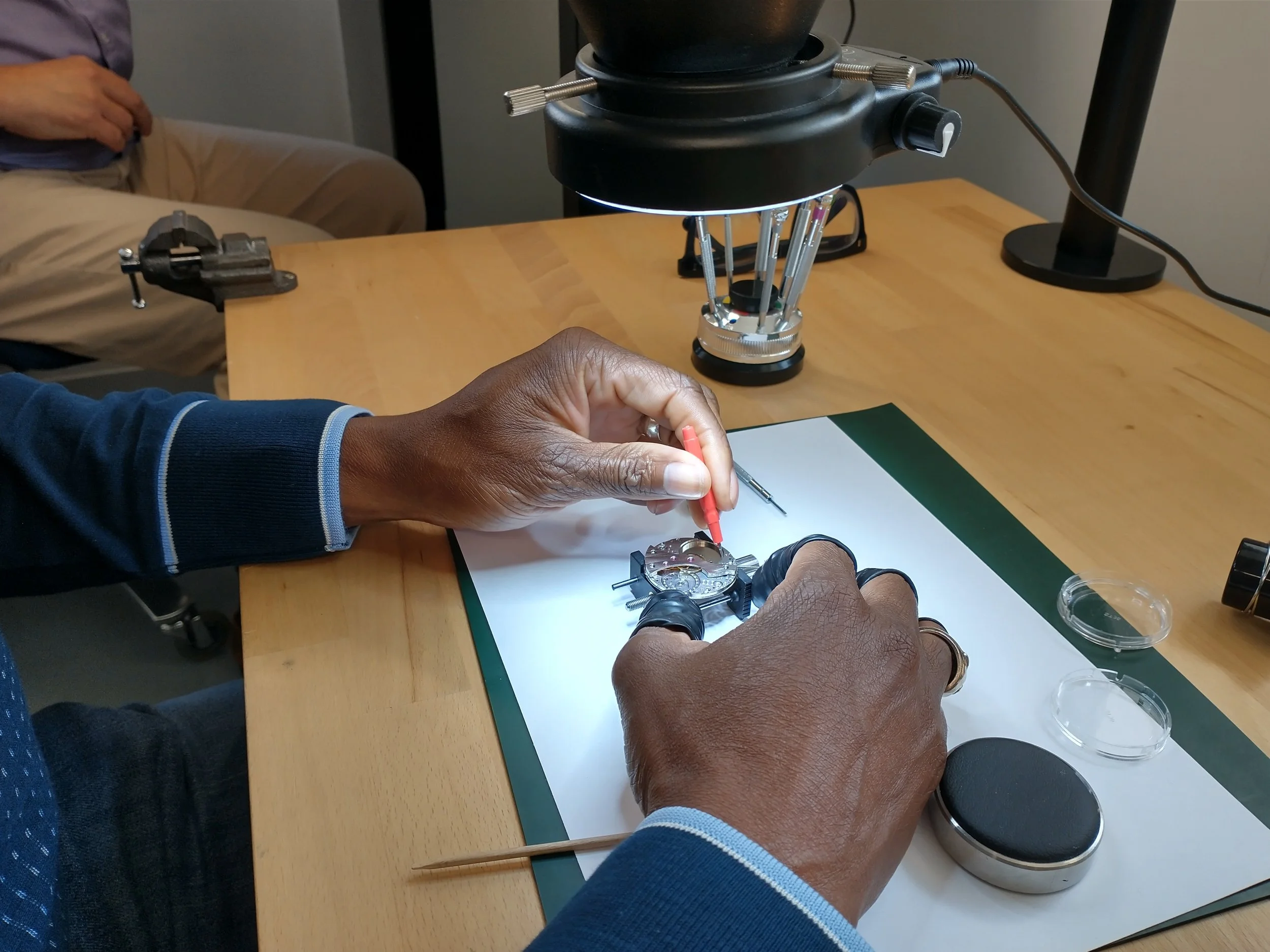 Ater day student using an oiler to position a wheel train bridge.jpg
