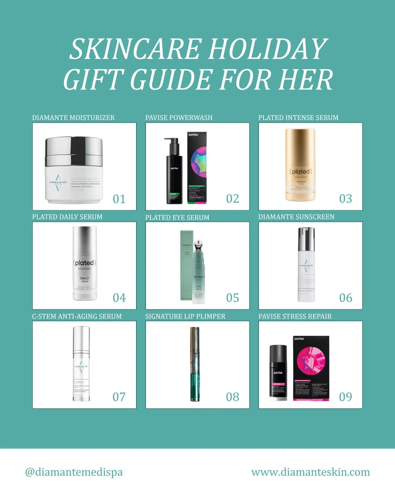 Not sure what to get her this year? 🎁 Here are skincare must-haves she&rsquo;ll actually use and love! 🩵 Give the gift of medical-grade skincare this holiday season. ✨

📲 Order yours online at diamanteskin.com
.
.
.
diamanteskin tequesta jupiterfl