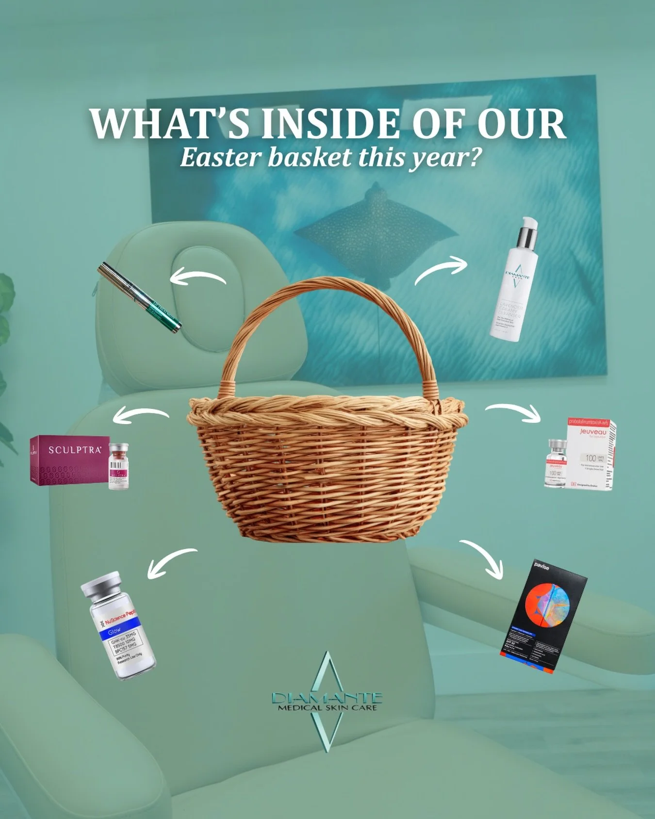 Happy Easter from all of us at Diamante ✨🐣 If our basket had anything in it&hellip; you already know it&rsquo;s filled with our favorite treatments and medical-grade skincare to keep us glowing all year long! 💎

What&rsquo;s something you got in yo