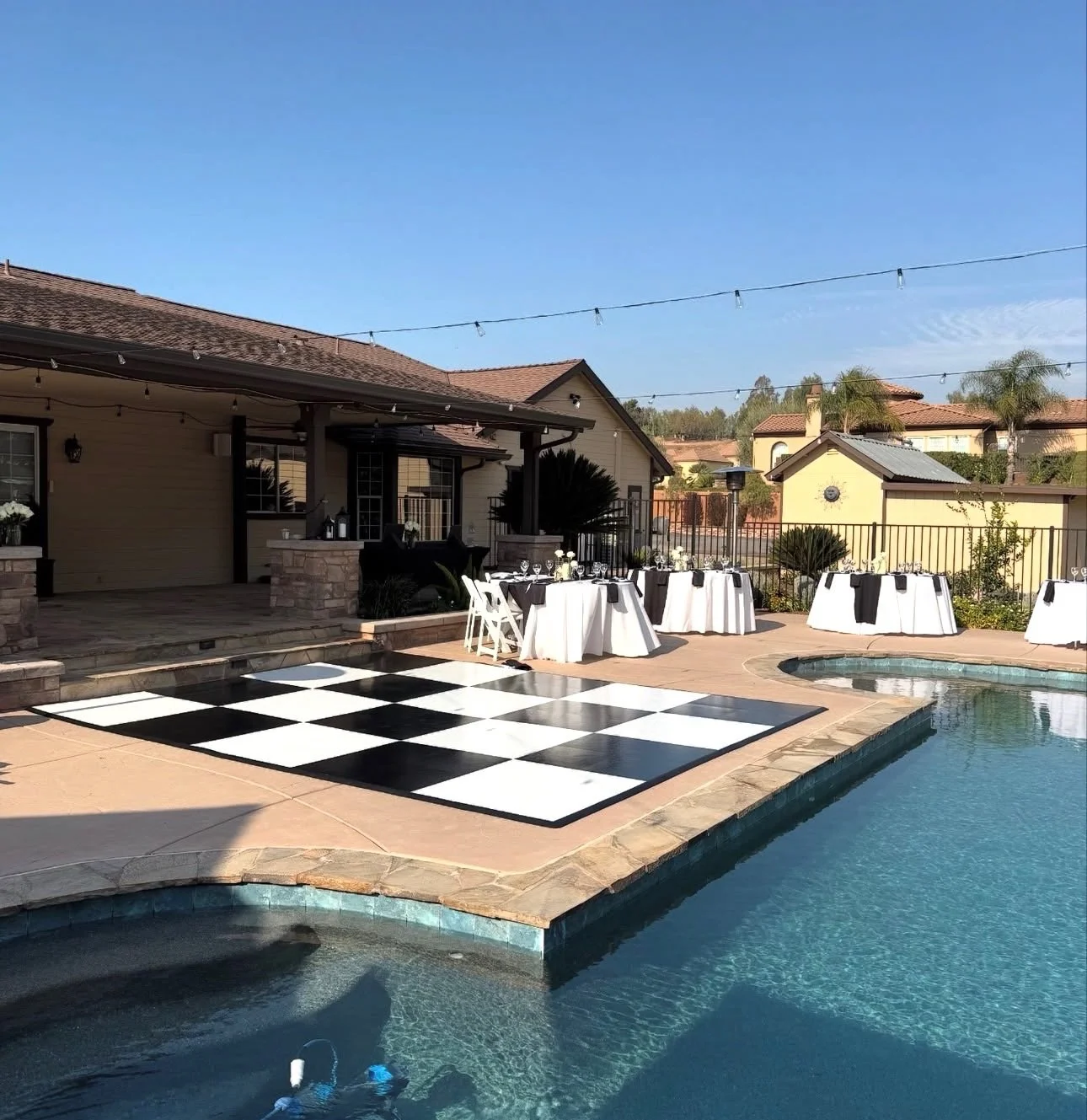 White and Black Specialty Dance Floor by Pool