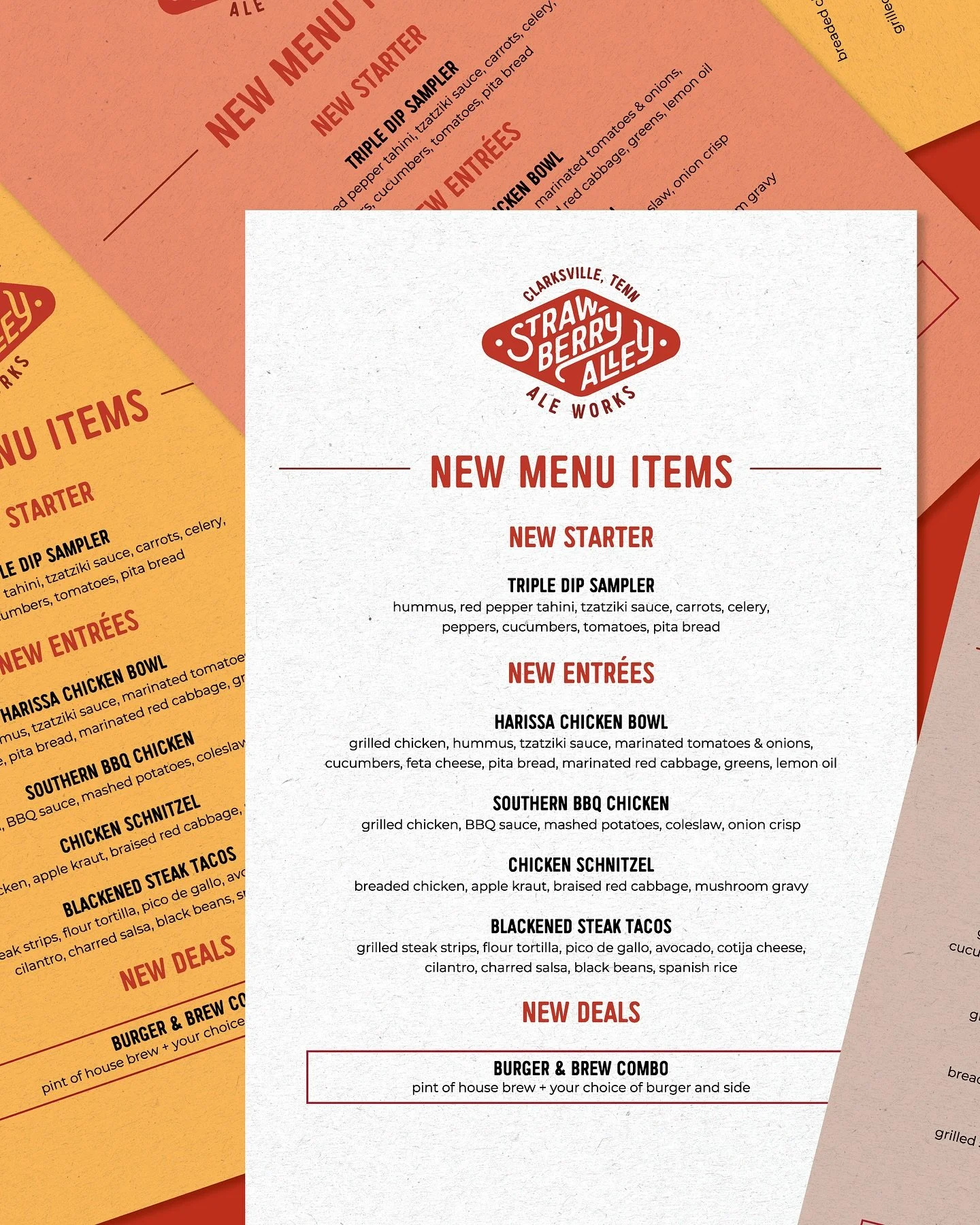 NEW MENU ITEMS LAUNCHING 🚨Tomorrow (Sept. 30th), Strawberry Alley is rolling out fresh flavors you&rsquo;ll want to dive into. 👏

✨ New Starter
&bull; Triple Dip Sampler &mdash; hummus, red pepper tahini, tzatziki + all the dippables

🍴 New Entr&e