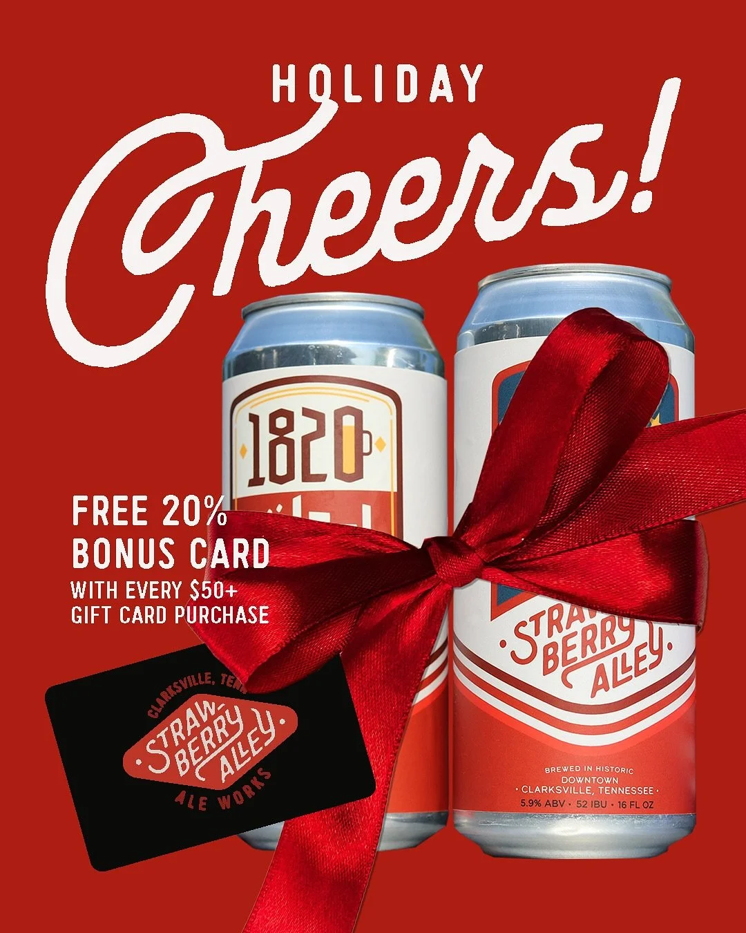 Get a head start on your holiday shopping 🎁🍺Give the gift of great food + local beer + get a little something for yourself too!

Buy $50+ and we&rsquo;ll add a FREE 20% bonus card &mdash; that&rsquo;s $15 on the house when you spend $75! **Promo ru