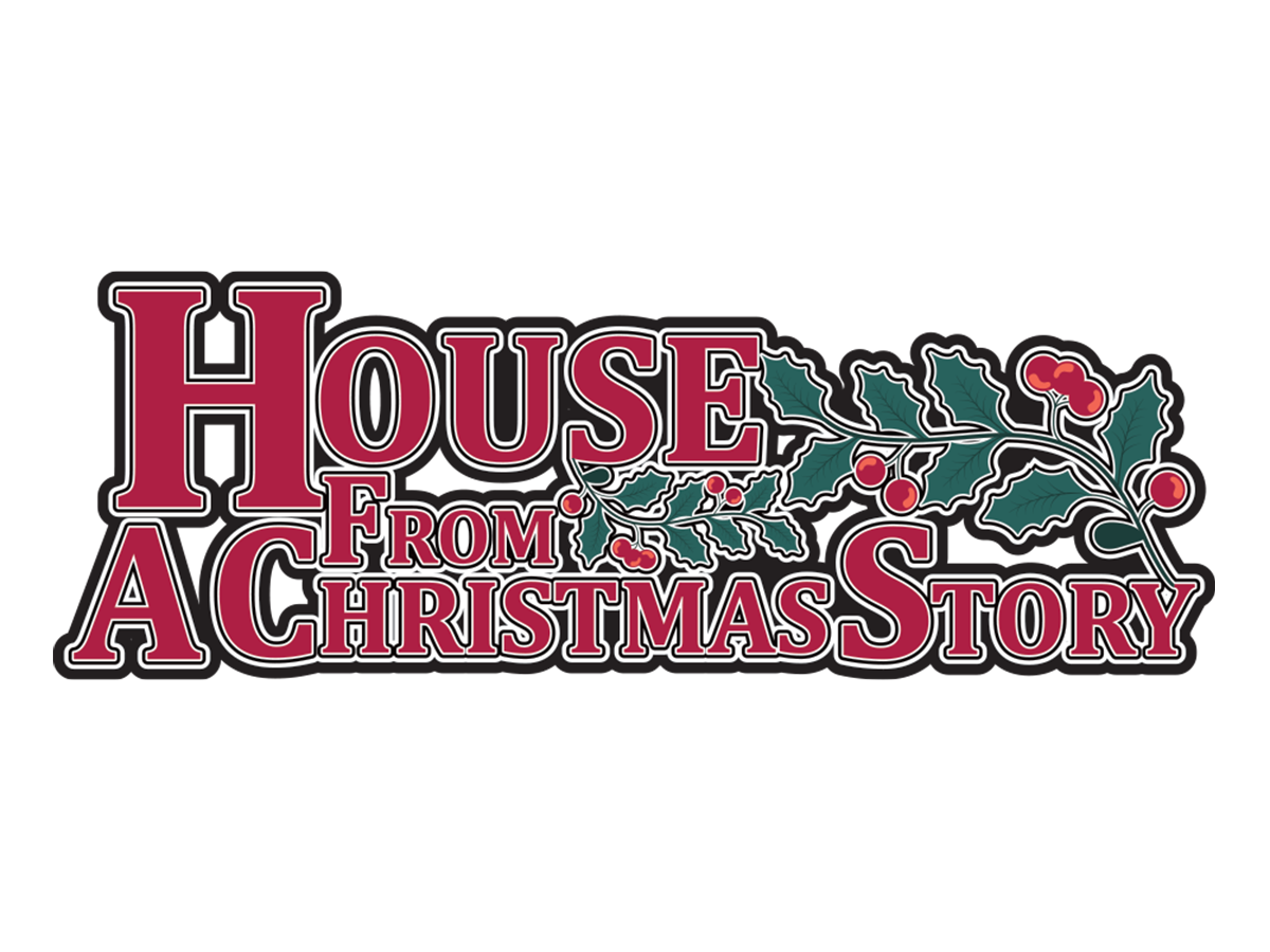 The title 'House from a Christmas Story' in red and white letters with holly leaves and berries on a black background.