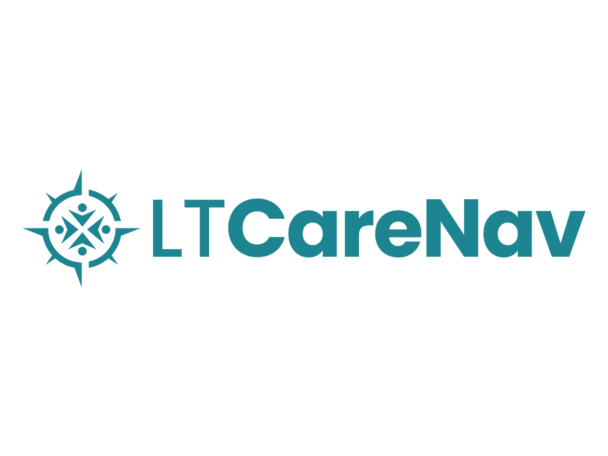 LT CareNav logo with a circular emblem of four stylized figures holding hands inside a compass design.