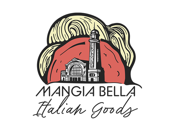 Silhouette of a westside market with a meatball and spaghetti background.