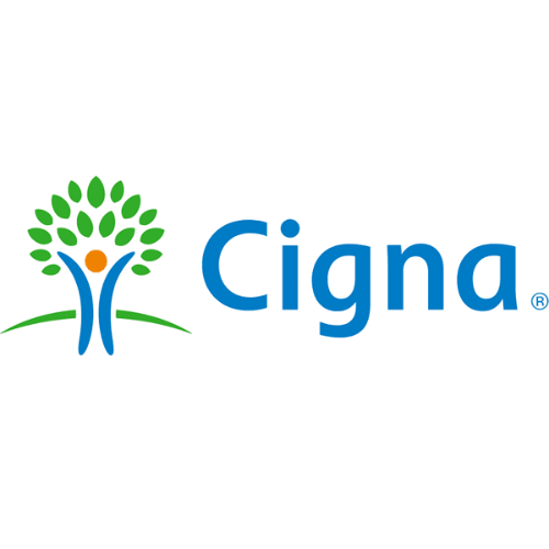 Cigna logo featuring a stylized tree with green leaves and an orange dot, with the word 'Cigna' in blue.