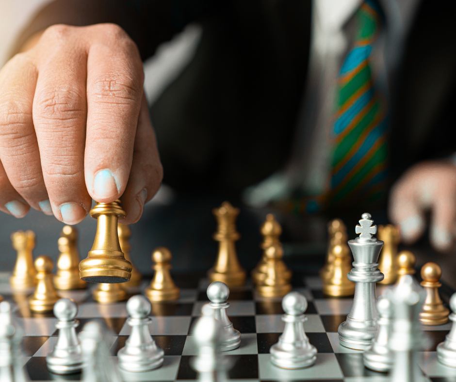 a man playing chess, suggesting strategic advantage of SEO content writer