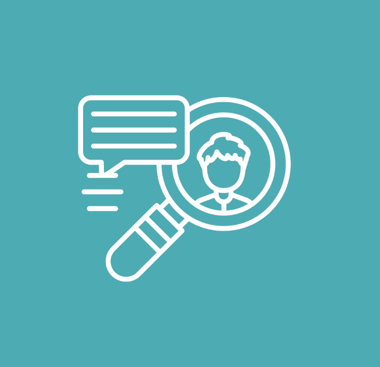 Online review, photo, and magnifying glass of a business