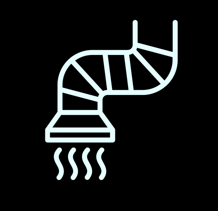 Graphic of a heater duct with air flowiing through