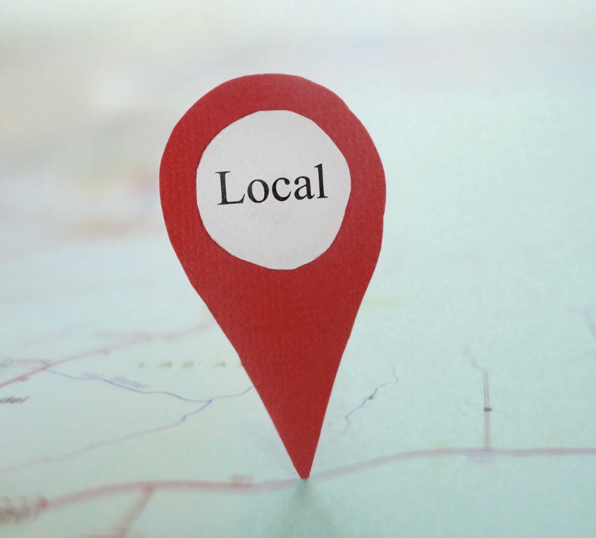 Map marker with the word "local" on it