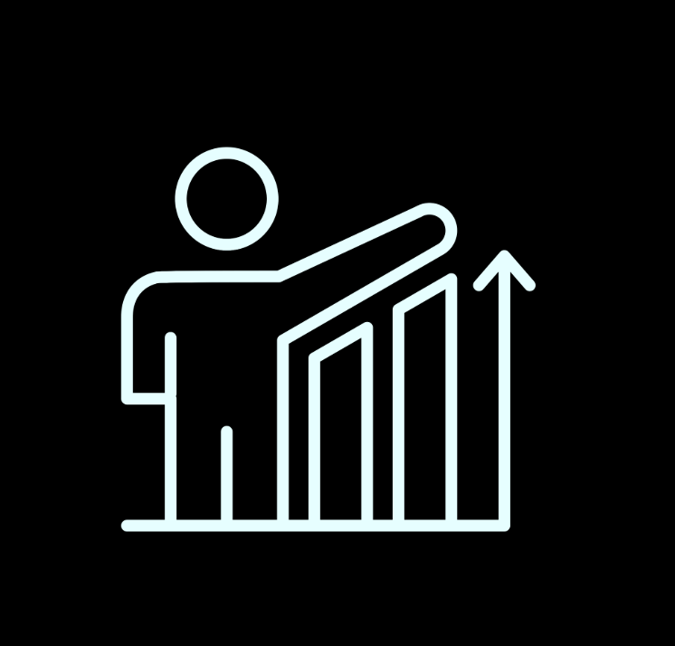 Graphic of a figure standing next to a chart that is rising