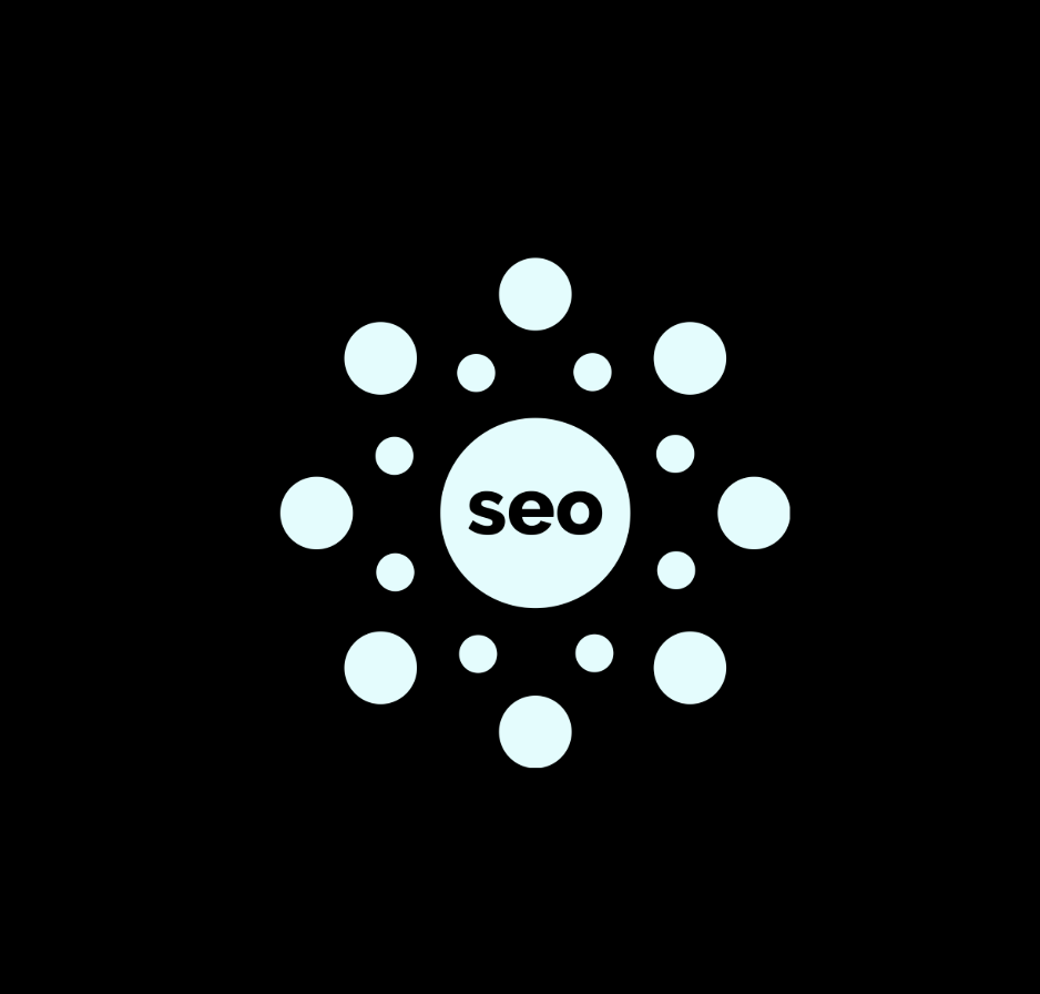 Graphic of small dots with the word "seo" in the center
