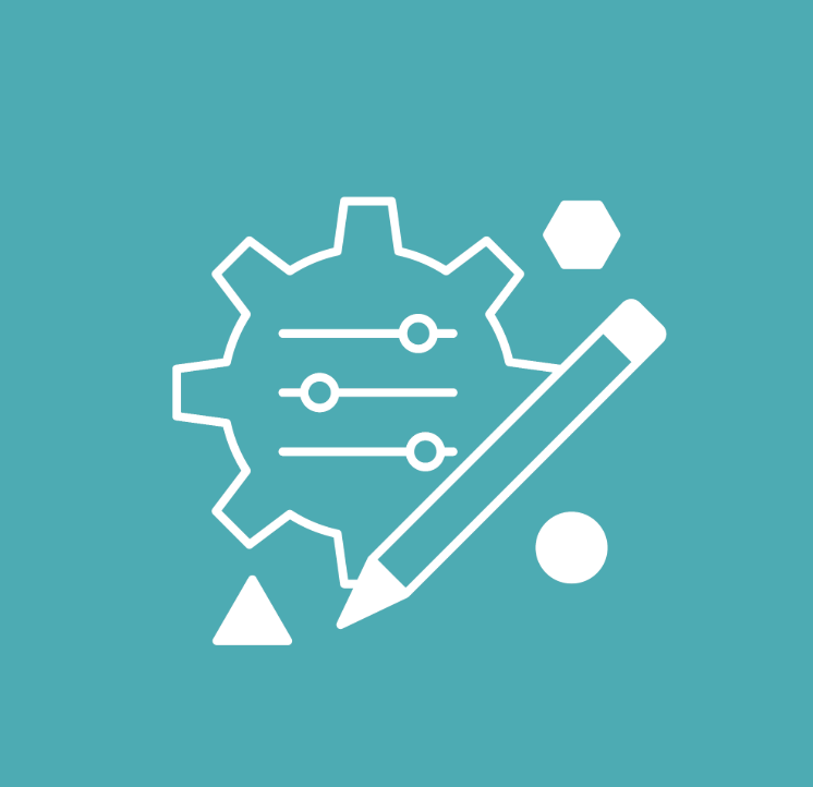 Graphic of a gear with sliders and a pencil