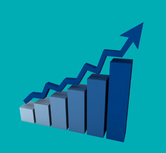 A graph with an arrow moving upward