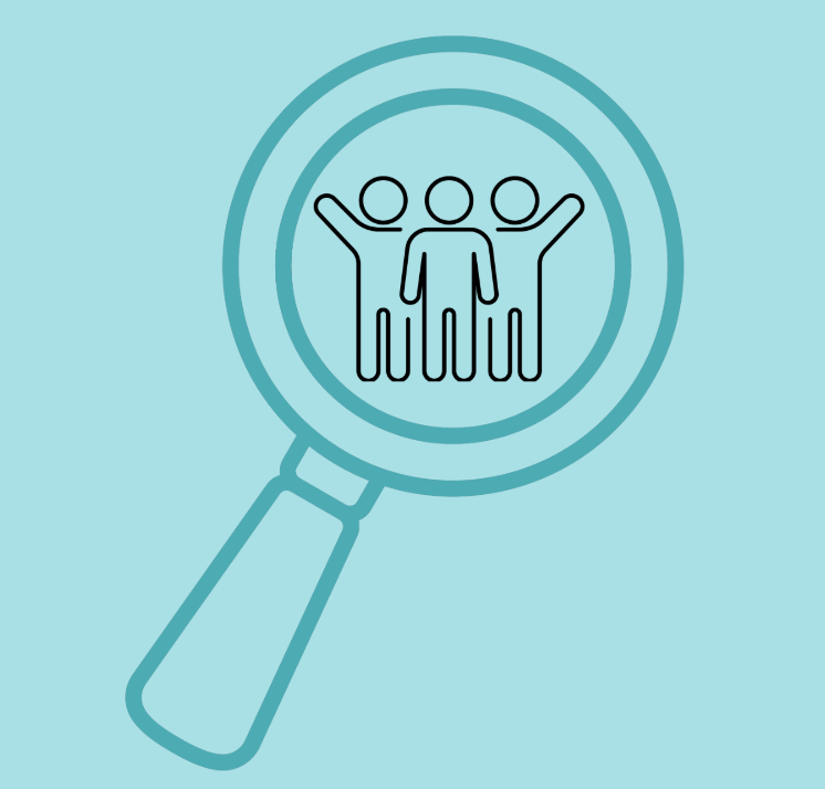 People in the center of a magnifying glass