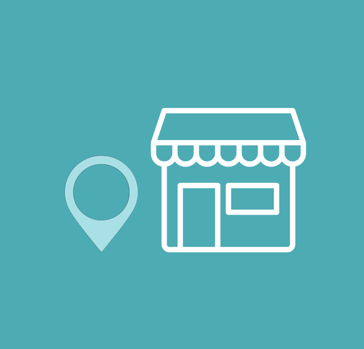 Shop graphic with a map marker
