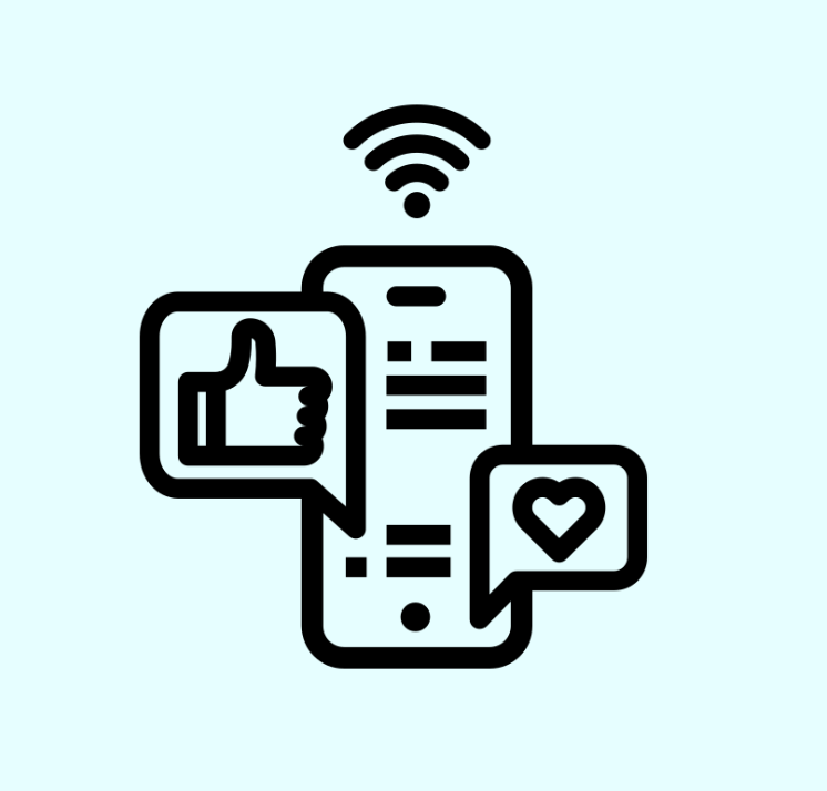 Graphic of a cell phone and a thumbs up symbol