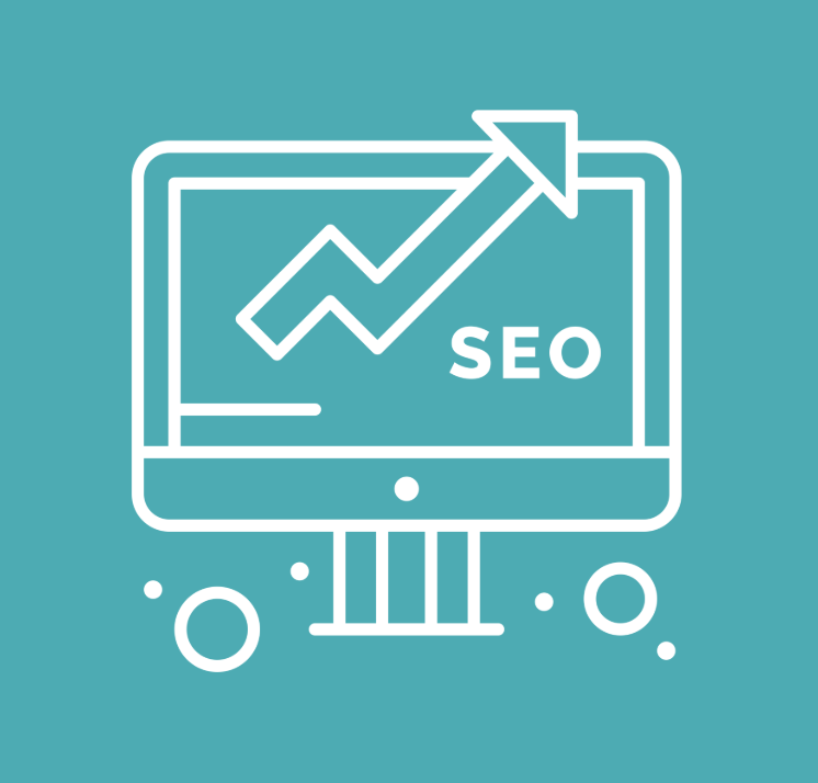 Graphic of a screen with SEO and an arrow showing progress