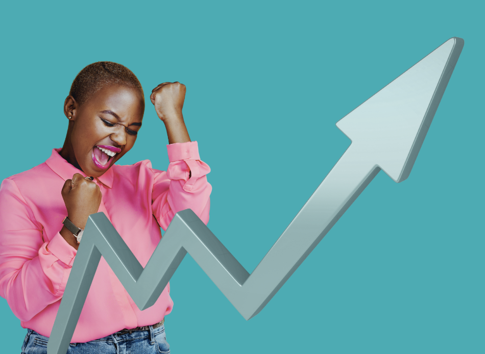 Woman excited and cheering because her SEO results are ranking higher