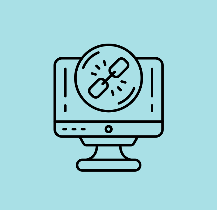 Page linking graphic with a computer screen and a chain link