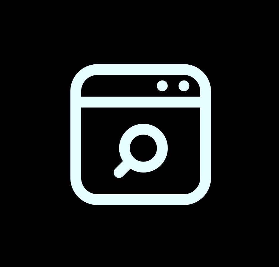 Graphic of a magnifying glass in the center of a webpage