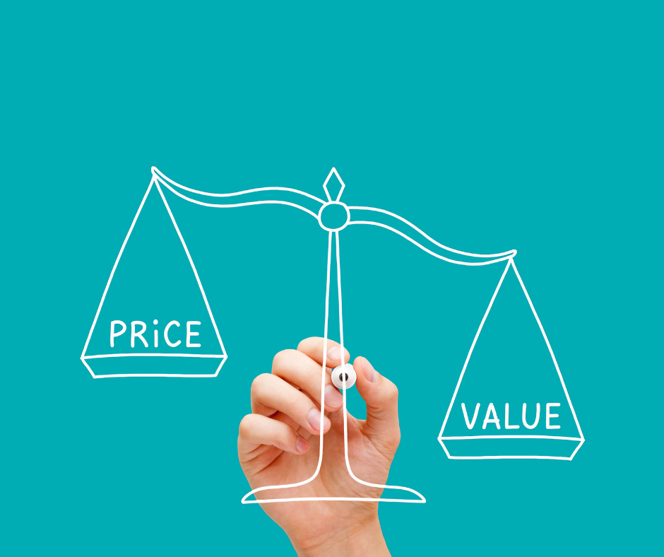 A weigh scale with price at the top and value at the bottom