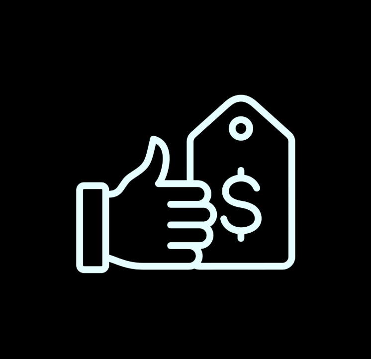 Graphic showing a thumbs up with a price tag with a dollar sign