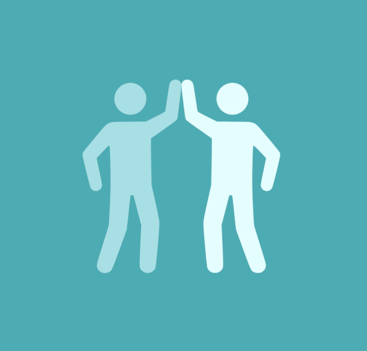 Two figures giving each other a high five