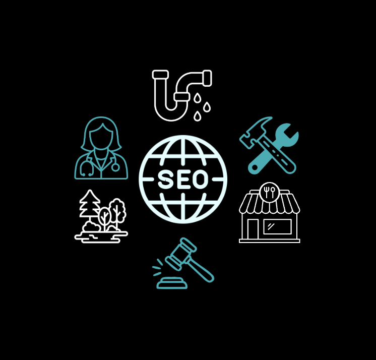 SEO with various icons representing industires