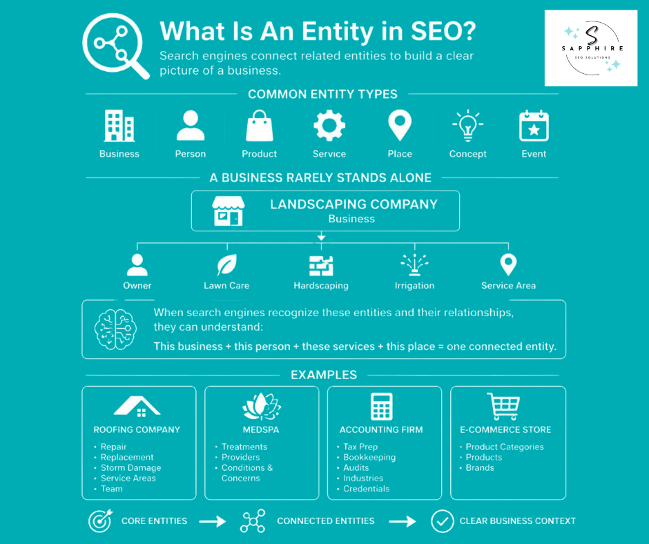 Detailed diagram explaining common entity types and how search engines connect them.