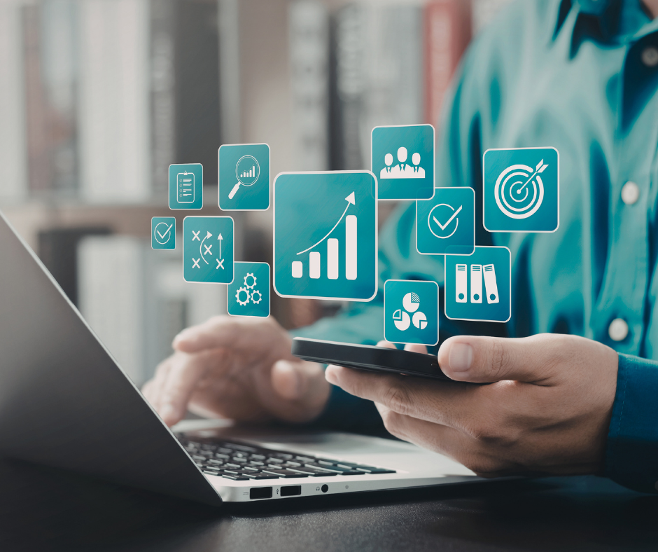 a person with a finance dashboard suggesting analytics and reporting