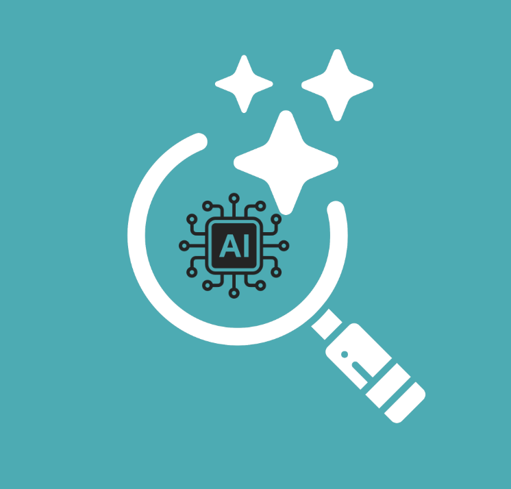 Magnifying glass with AI symbol in the center