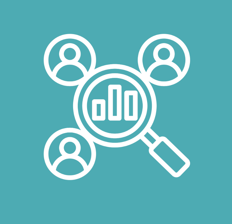 Graphic of three figures and a magnifying glass analyzing them