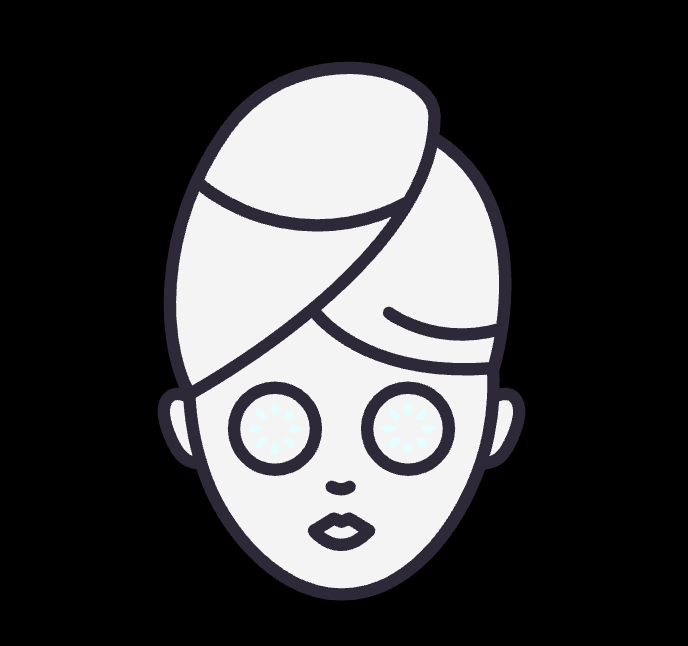 Graphic of a figure with a towel on their head and large circles for eyes