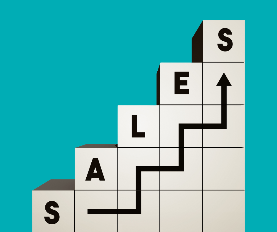 climbing steps with sales written, suggesting that seo content writer can increase sales