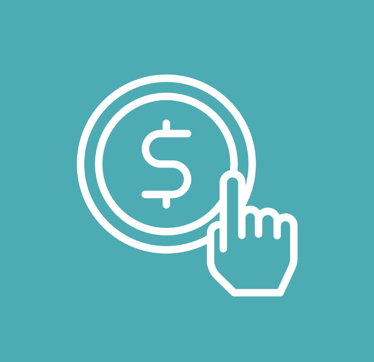 Dollar sign button with a finger clicking it